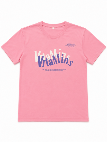 T-Shirt Rosa Vitamins com Estampado – Manga Curta