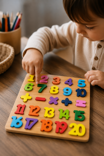 Puzzle Educativo de Madeira com Números e Símbolos Matemáticos | Brinquedo Montessori de Encaixe para Crianças