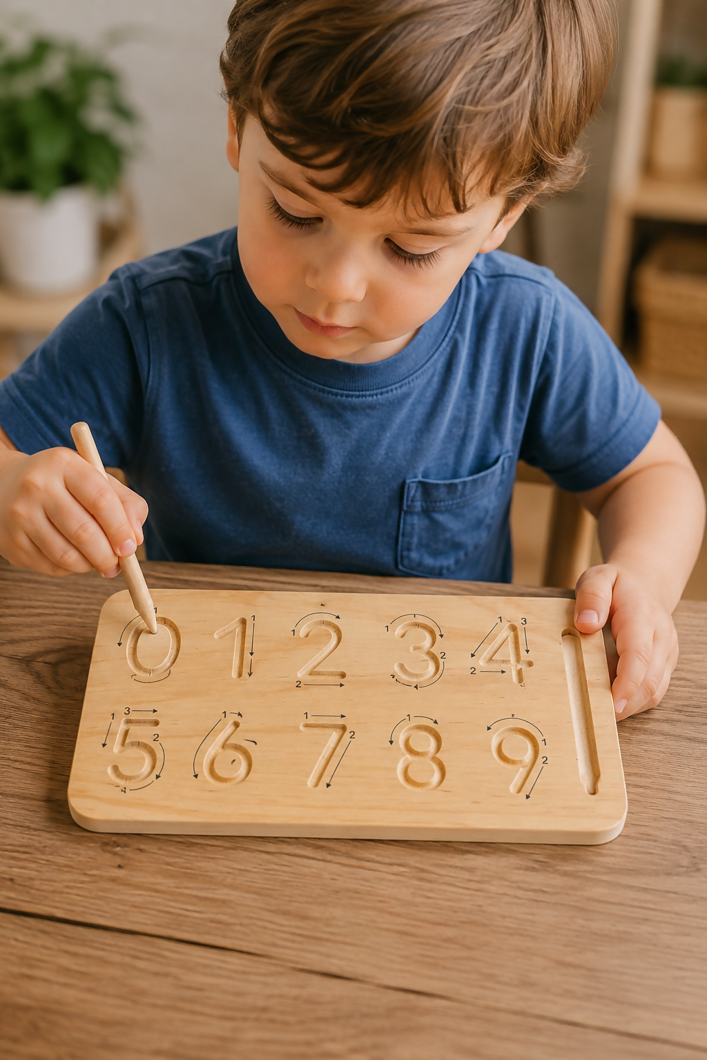 Brinquedo Educativo de Matemática em Madeira Montessori – Jogo de Contagem com Cartas, Números e Dedos
