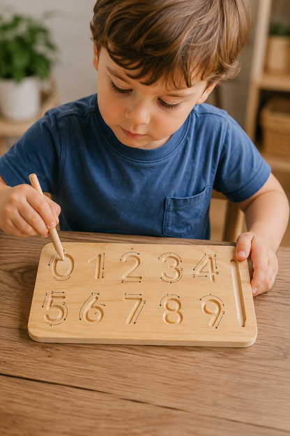 Brinquedo Educativo de Matemática em Madeira Montessori – Jogo de Contagem com Cartas, Números e Dedos
