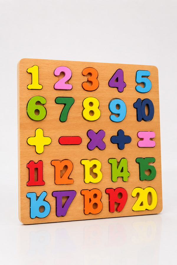 Puzzle Educativo de Madeira com Números e Símbolos Matemáticos | Brinquedo Montessori de Encaixe para Crianças