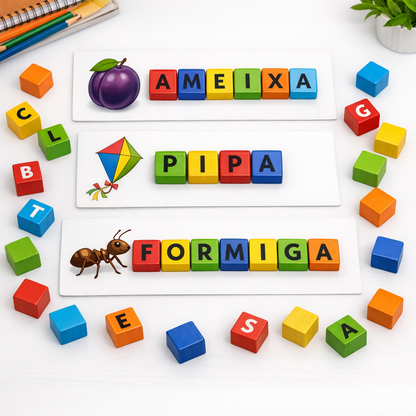 Caixa de Palavras Montessori: Aprender a Escrever (Inglês/Português)