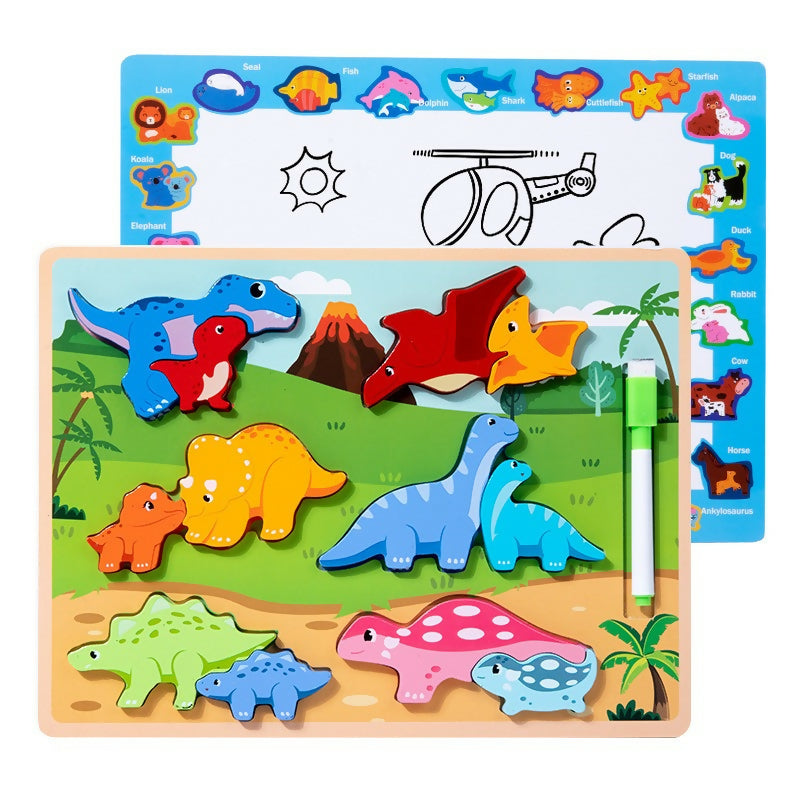 Puzzle Montessori 2-em-1: Famílias de Animais & Quadro Criativo