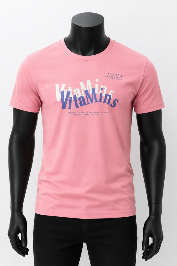 T-Shirt Rosa Vitamins com Estampado – Manga Curta